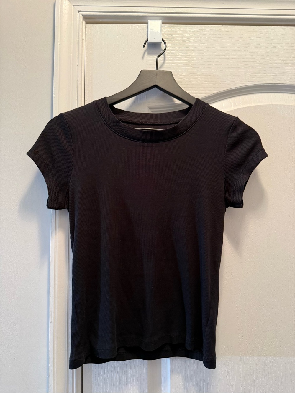 Madewell Ribbed Black Crewneck Short Sleeve Top